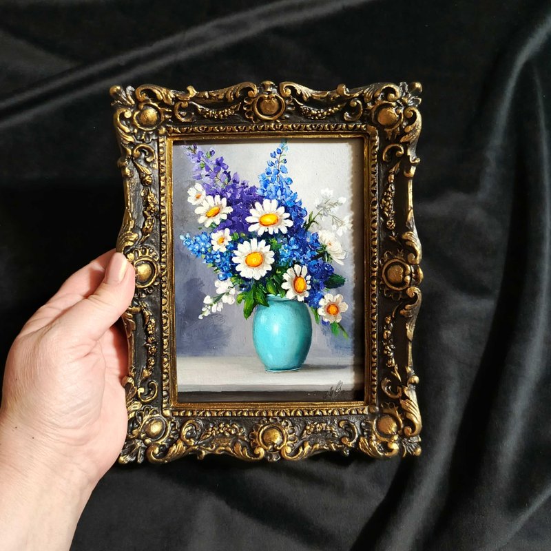 一幅花画。 它在一个框架中出售。 花卉静物。 手工作品 - 壁貼/牆壁裝飾 - 紙 銀色