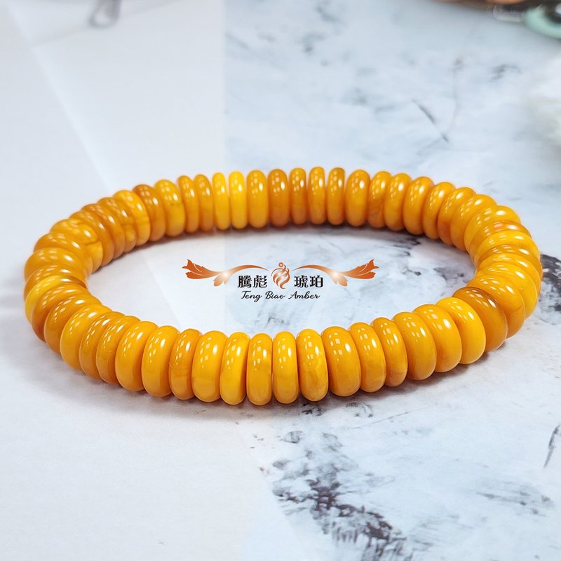 Tengbiao amber natural amber Wax old Wax abacus shaped ancient charm elegant sketch bracelet - สร้อยข้อมือ - เครื่องเพชรพลอย สีทอง