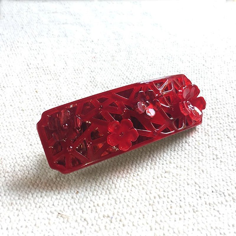 Ice cracked plum, square automatic clip, hairpin-red - เครื่องประดับผม - อะคริลิค สีแดง