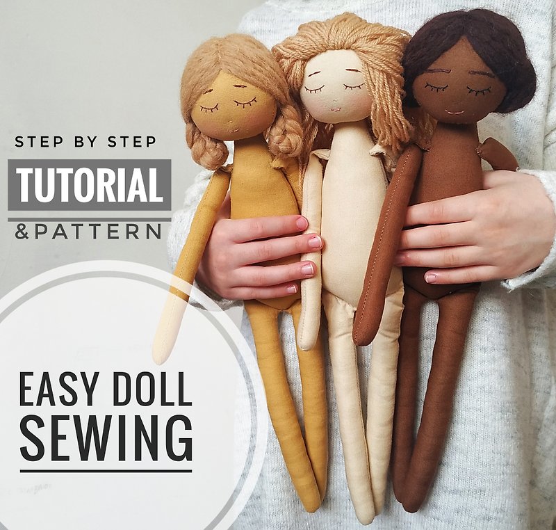 Easy doll sewing pattern - tutorial step by step - DIY your doll - Online Tutorials & Courses - Other Materials 
