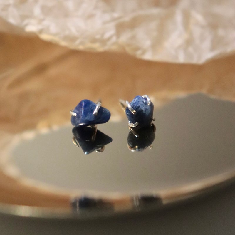 礦石系列//藍紋石 - 耳環/耳夾 - 石頭 藍色
