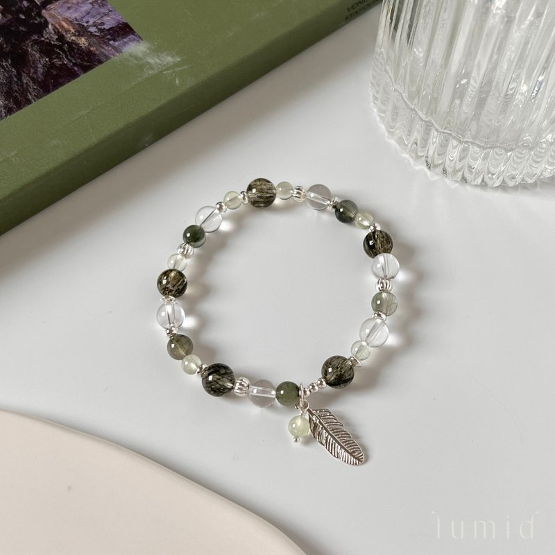 Green green crystal prehnite white Stone/natural crystal bracelet customization - Bracelets - Crystal Green