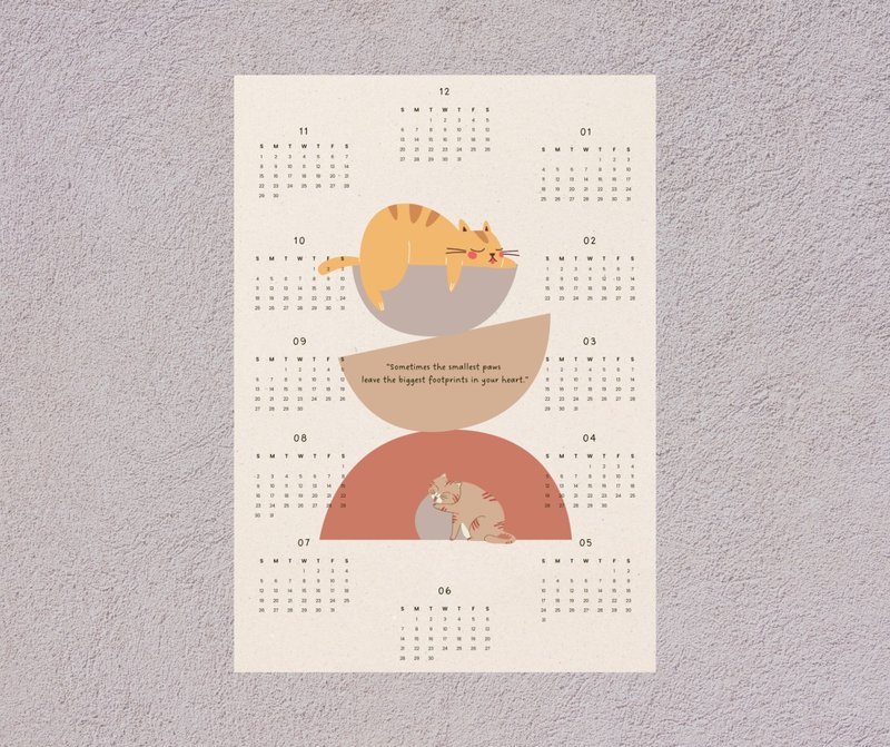 2026 Be like a cat Calendar V.2 portrait, Sunday start, digital DOWNLOAD - 電子手帳及素材 - 其他材質 