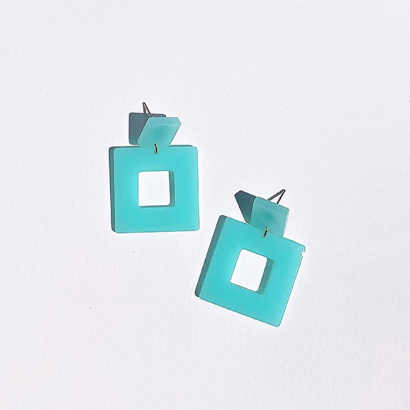 Clear Square - Earrings & Clip-ons - Acrylic Blue