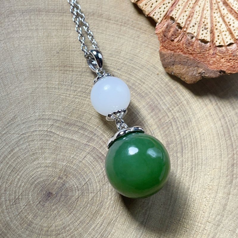 「宝満」ジェードペンダント 天然碧玉 白玉 925純銀ネックレス ギフト - ネックレス - 翡翠 グリーン