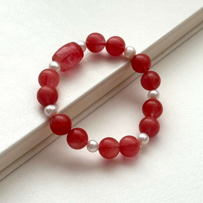 [Lucky] Watermelon Stone Freshwater Pearl Bracelet Lucky Believe in Yourself - สร้อยข้อมือ - กระจกลาย สีแดง