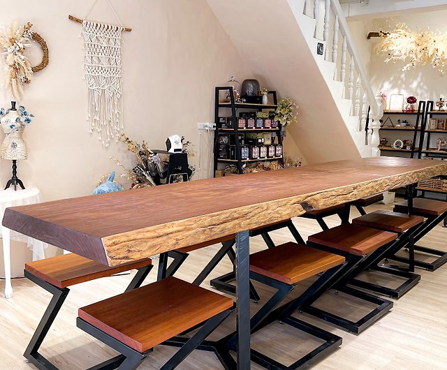 丸太/アフリカンチークの木の大型木製テーブル/ダイニングテーブル