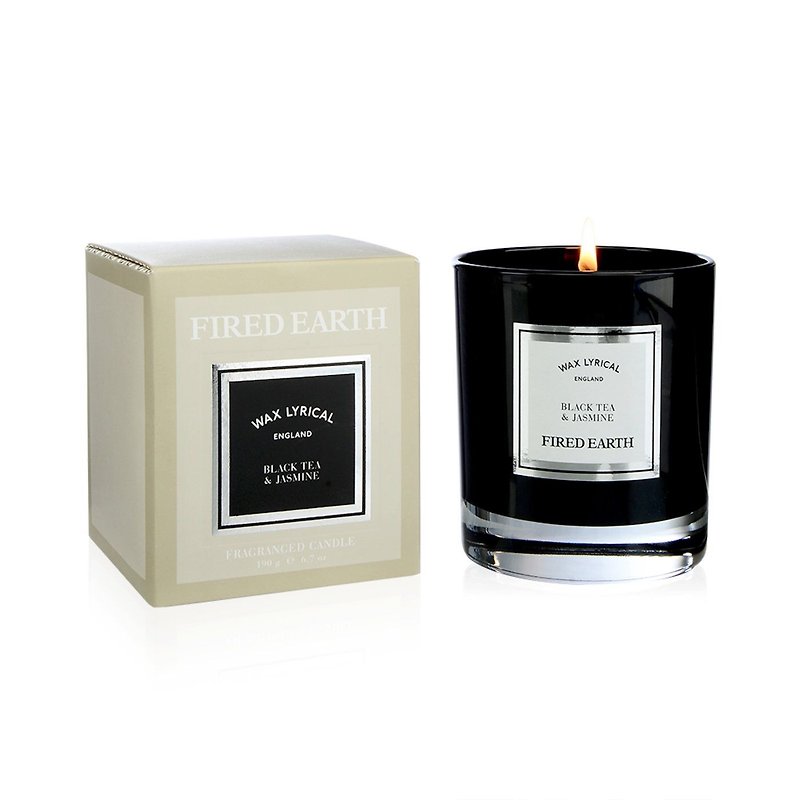 British candle FIRED EARTH series black tea with jasmine 50hrs - น้ำหอม - แก้ว 