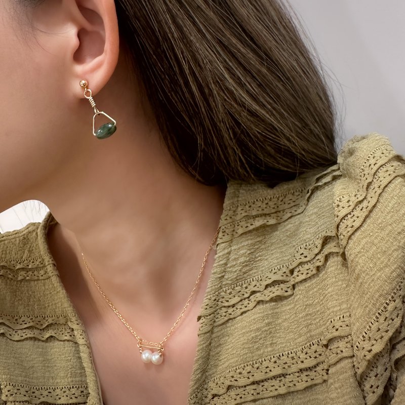 小山谷 水草瑪瑙耳環 - 耳環/耳夾 - 半寶石 綠色