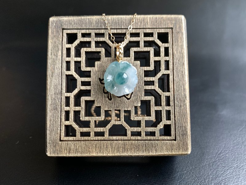 天然緬甸玉翡翠 冰糯種飄花翡翠  飄蘭花 美國14Kgf項鍊 14K包金 - 項鍊 - 玉石 多色