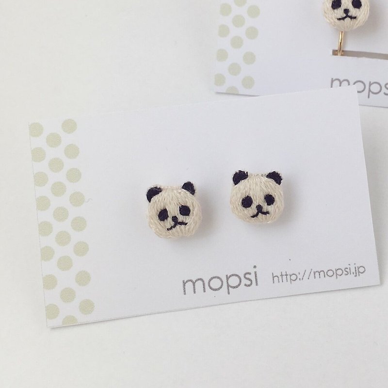 Panda embroidery earrings / Clip-On - Earrings & Clip-ons - Thread White