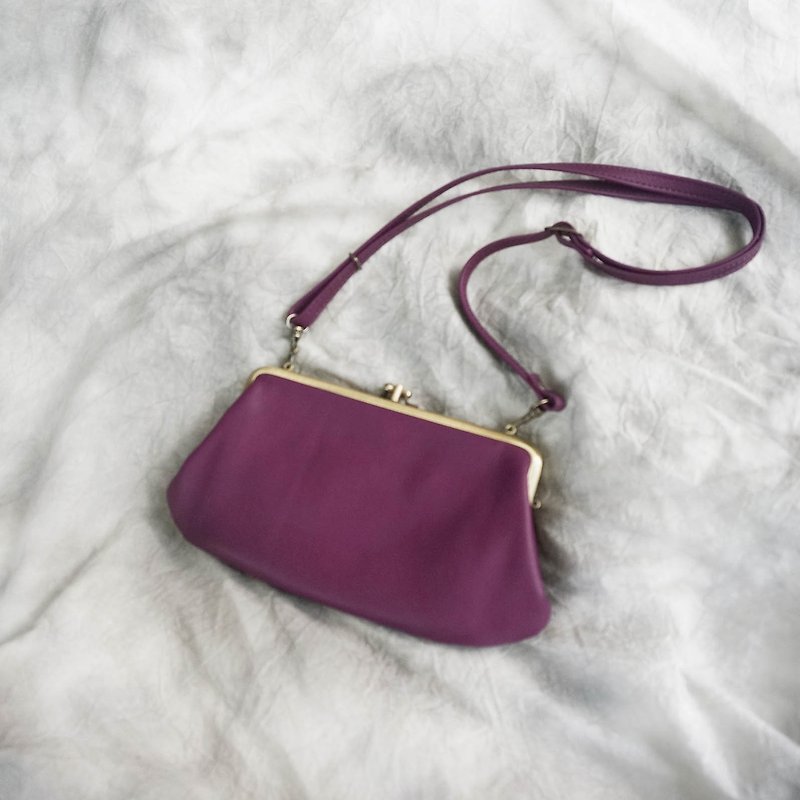 Sienna真皮三框口金皮夾手機袋可以揹的皮夾 - 側背包/斜背包 - 真皮 紫色