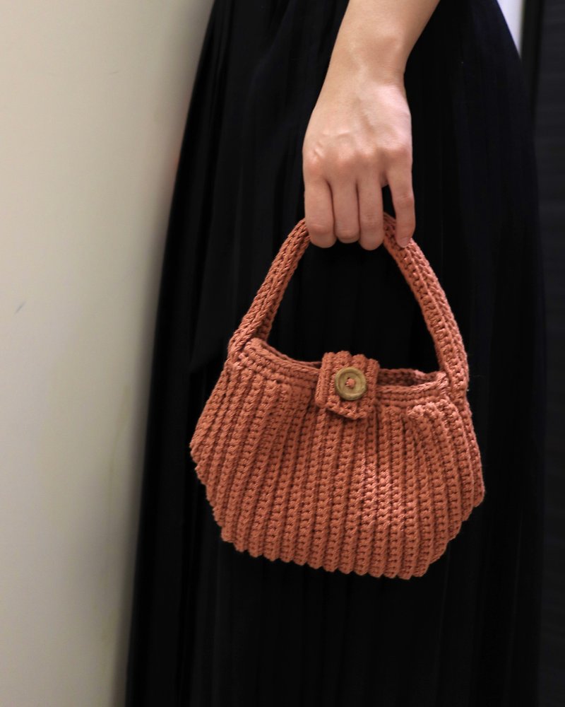 Handcrafted Crochet Pink Handbag with Button Closure - Handbags & Totes - Cotton & Hemp 