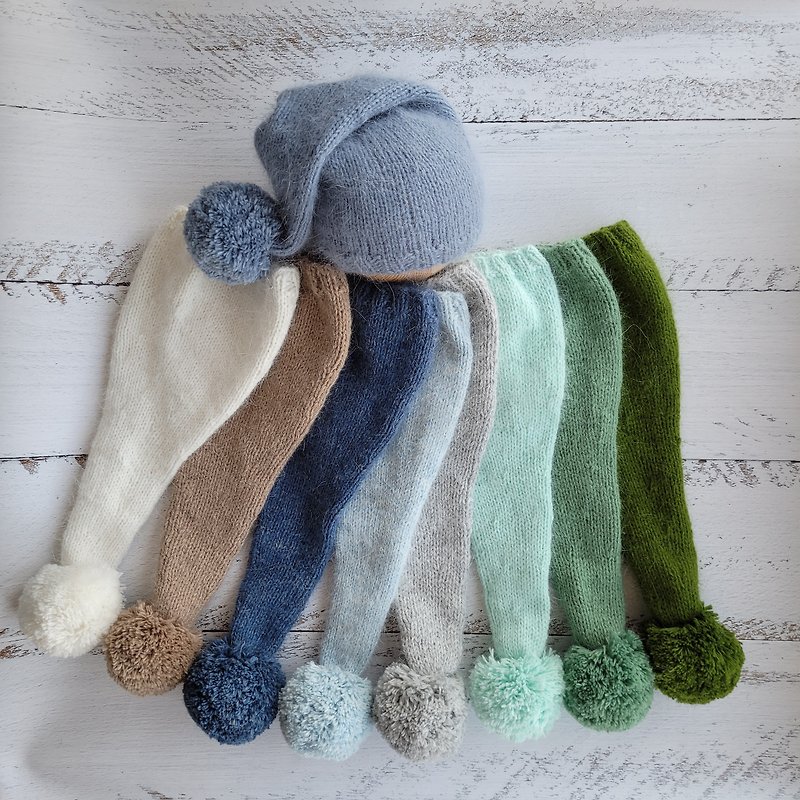 Newborn Sleep Cap pompom, Knitted Photo Props, Baby hat - 嬰兒手鍊/飾品 - 羊毛 