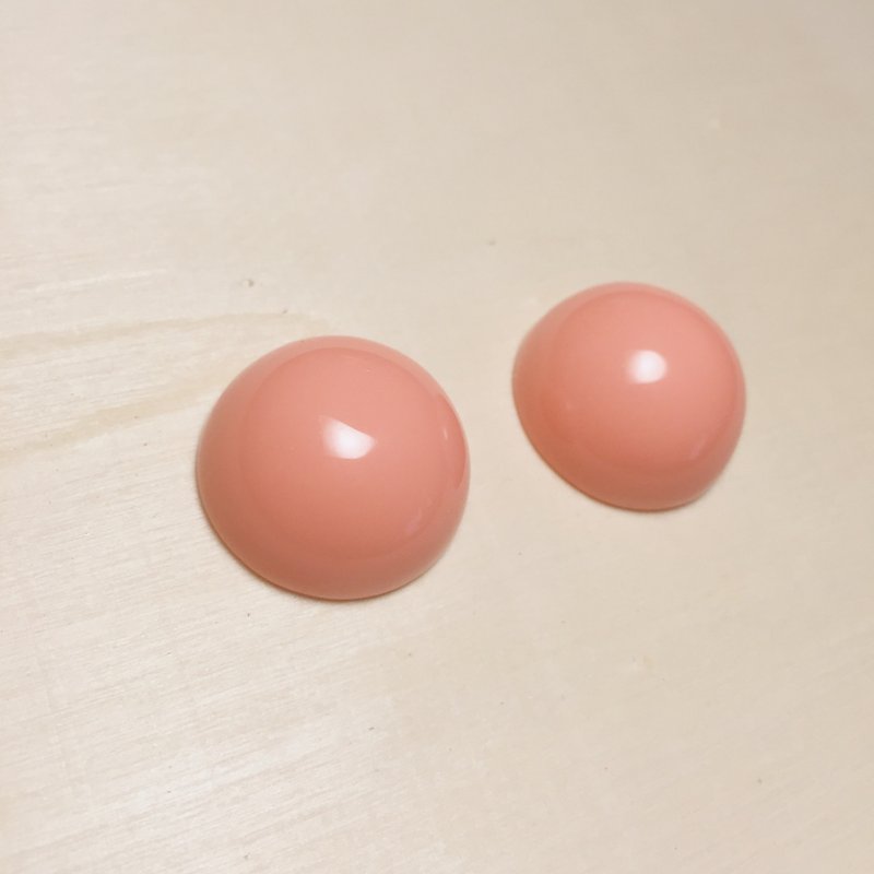 Retro pink orange big round earrings Clip-On - ต่างหู - เรซิน สีส้ม