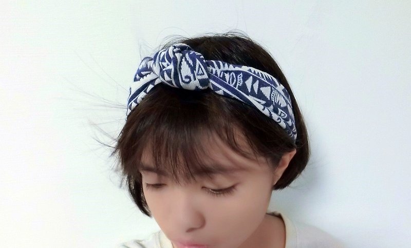 藍色圖騰~ 擰花髮帶   hairband   *SK* - 髮帶/頭箍 - 棉．麻 藍色