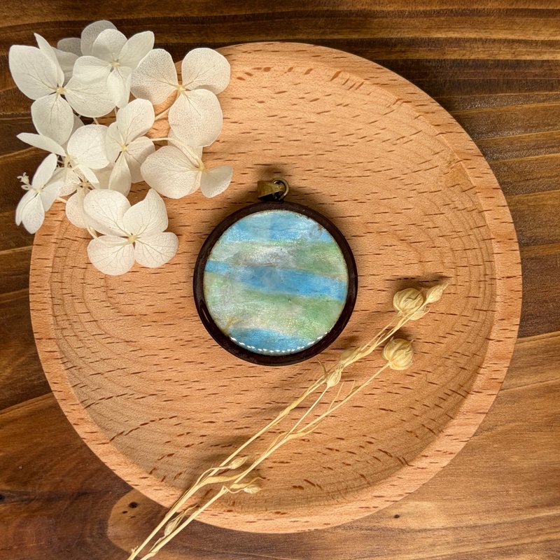 Bottle Cap Recycled Necklace Pendant - Blue-Green-White Stripe NP016 - Necklaces - Eco-Friendly Materials 