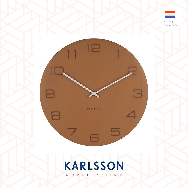 カールソン壁掛け時計活発なブラウンブラウンレザー壁掛け時計 - 時計 - 合皮 ブラウン