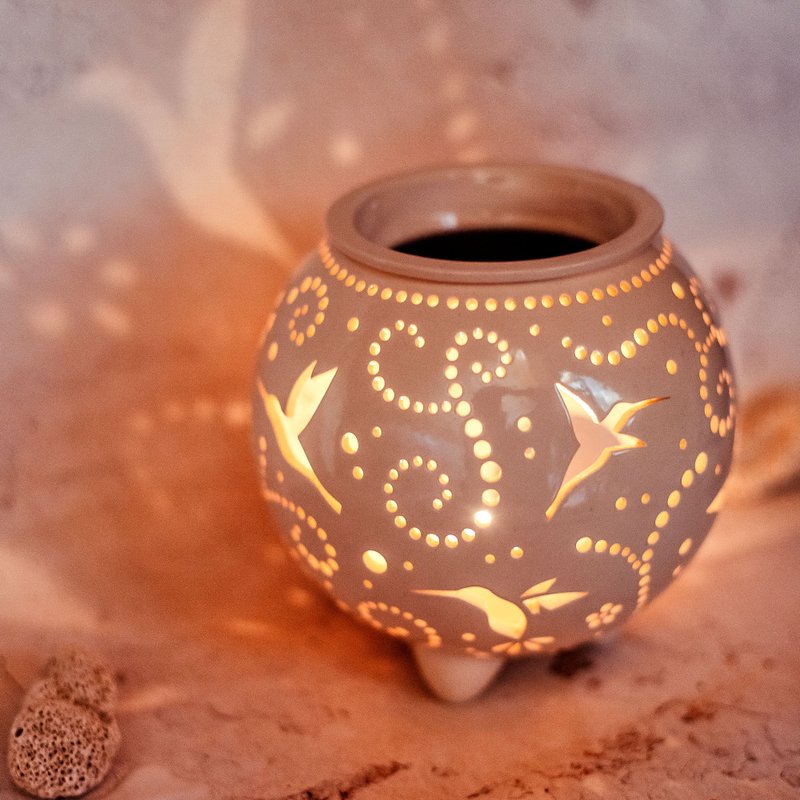 Hummingbirds Ceramic Oil Burner, Wax Melt Warmer, or Tealight Holder - Candles & Candle Holders - Pottery 