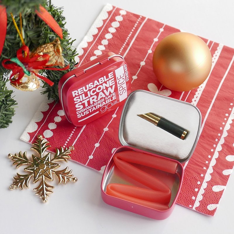 聖誕節限量版璀璨金切口器組合-美國gosili單支吸管隨行口袋組 - 環保飲管 - 其他金屬 紅色