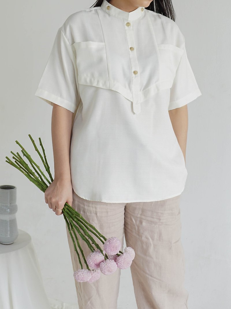 Oversized Top with Mao Collar - Women's Tops - Other Materials White