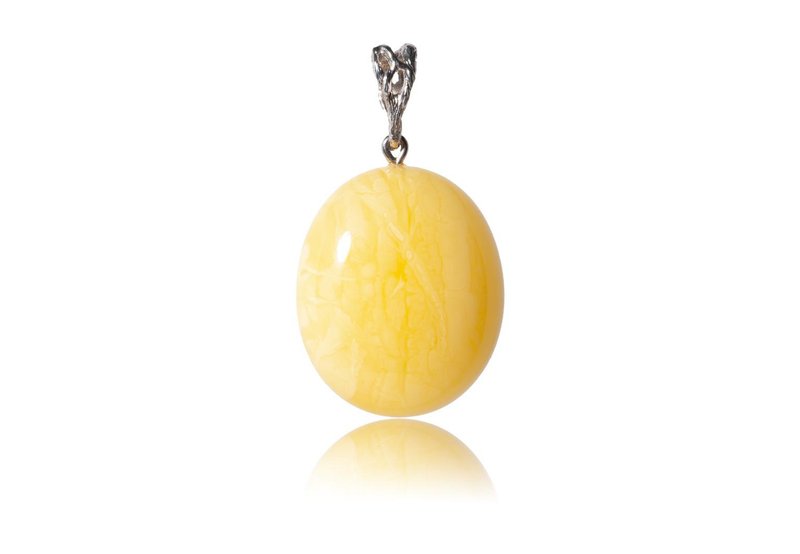 Radiant Yellow Amber Pendant with Exquisite Suspension, Yellow amber Pendant - Necklaces - Gemstone Yellow