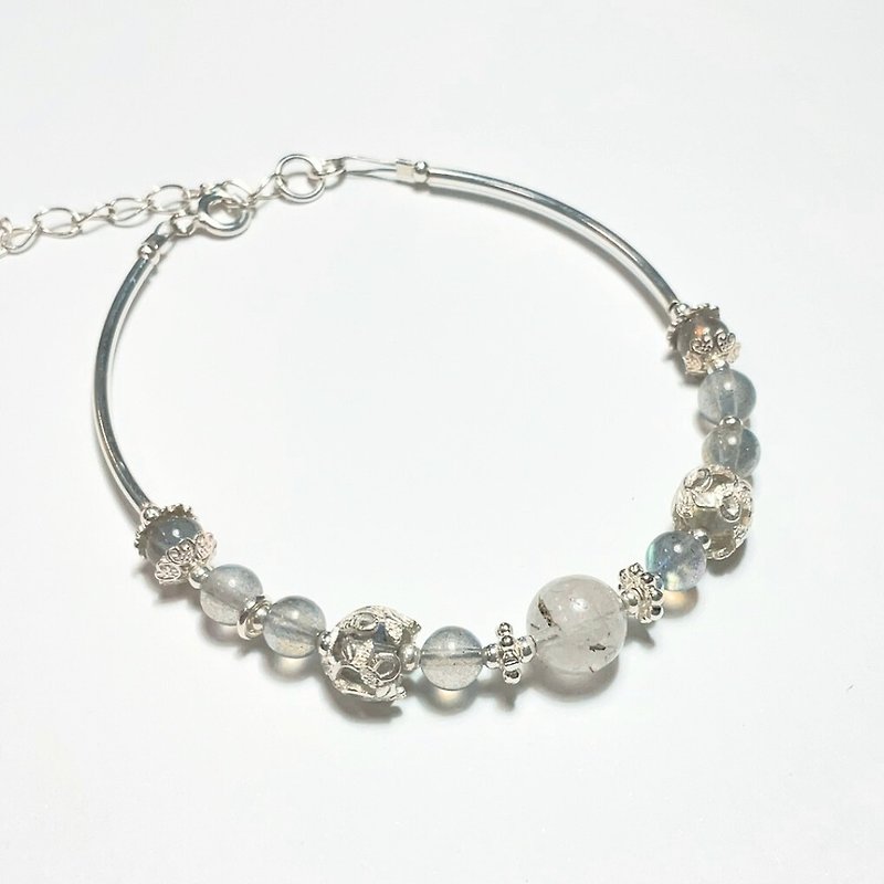 Gummy Harbor【Moonlight Ocean】Moonstone/Labradorite/925 sterling silver accessories - Bracelets - Crystal Silver