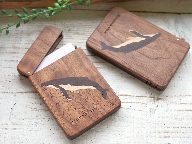 Wooden business card holder humpback whale walnut - Card Holders & Cases - Wood Brown