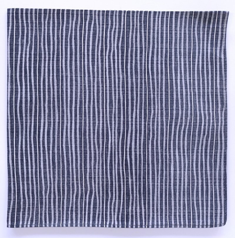 Blue Stripe Furoshiki Bandana, 19 x 19.5 inches, Cotton, Japanese Wrapping - 手帕 - 棉．麻 藍色