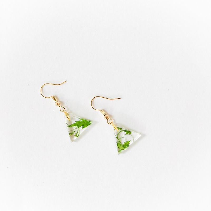文青系 押花耳环 Pressed Flower Earring - 耳環/耳夾 - 植物．花 綠色