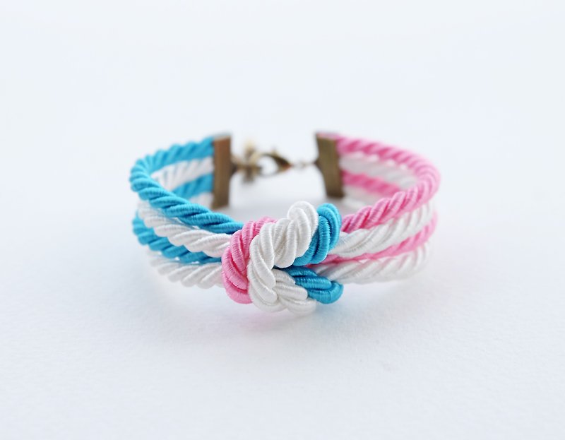Pink/white/blue double knot bracelet - Bracelets - Paper Pink