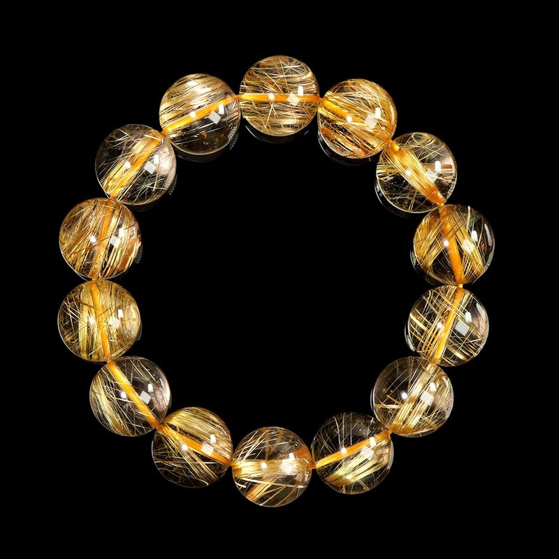 【正佳珠寶】金鈦晶 蒐藏級玻璃體順絲鈦 16.5-16.8mm 金鈦晶手珠 - 手鍊/手環 - 半寶石 多色