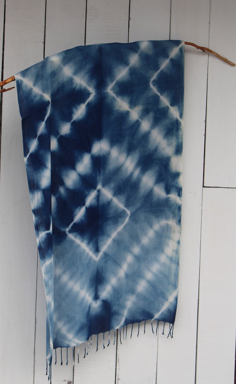 Free dyeing isvara blue dyed scarf energy series love 500 - Scarves - Cotton & Hemp Blue