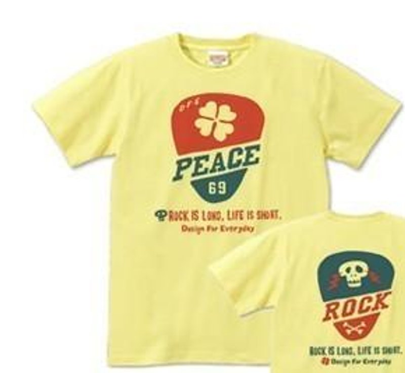 Guitar pick - Clover & Skull ~ S ~ XL T-shirt order product] - เสื้อฮู้ด - ผ้าฝ้าย/ผ้าลินิน สีเหลือง