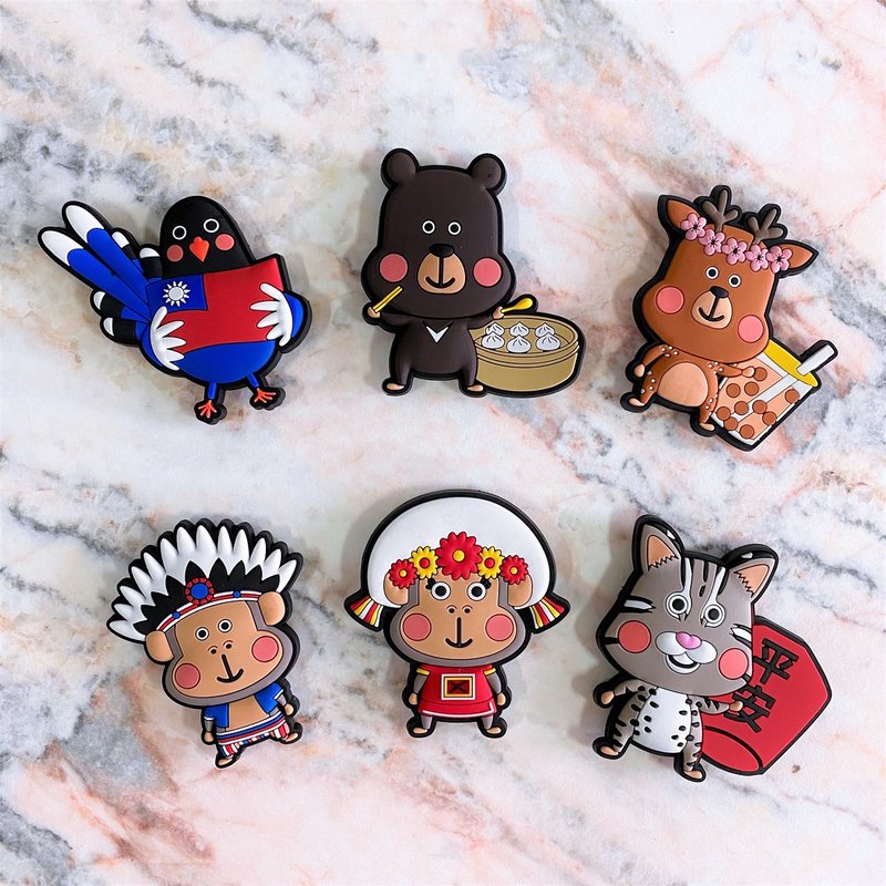 PON皮家族台灣動物磁鐵3入組/黑熊、石虎、獼猴、梅花鹿、藍鵲 - 磁鐵 - 其他材質 