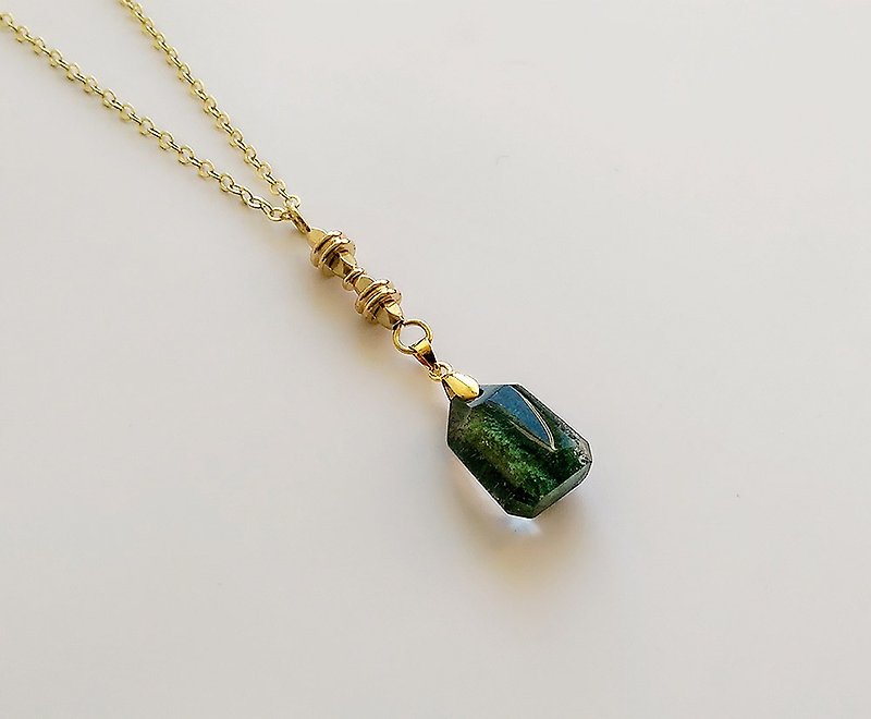 [ 寶石系 ] 天然礦石  綠幽靈水晶  黃銅 手作 • 項鍊 - 項鍊 - 寶石 綠色