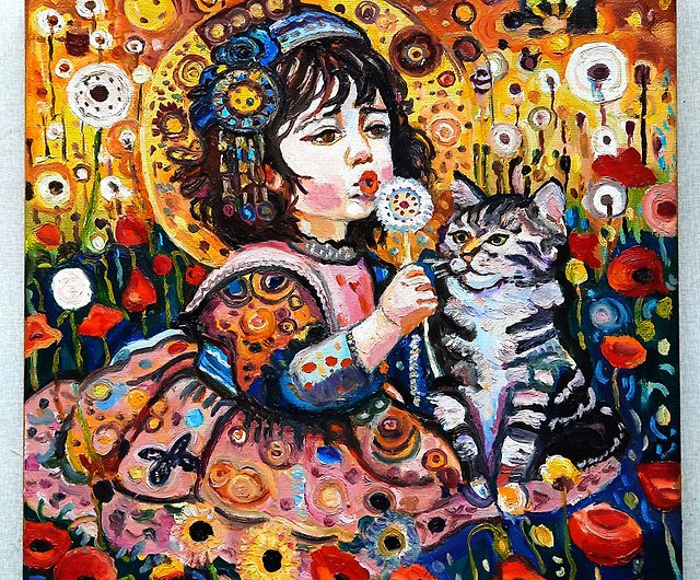 HOT2024油絵　油彩　猫　オリジナル 絵画/タペストリー
