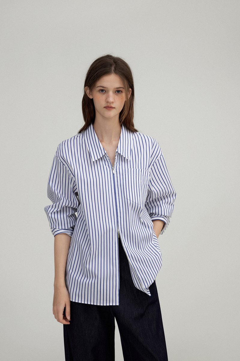 Nordic striped contrast color long sleeve shirt - Women's Shirts - Other Materials Multicolor