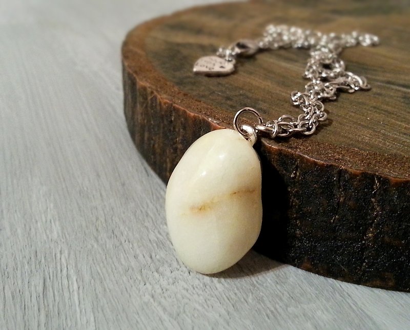 Stone Necklaces White - Mediterranean Beach Pebble Necklace, Minimalist White Stone Pendant