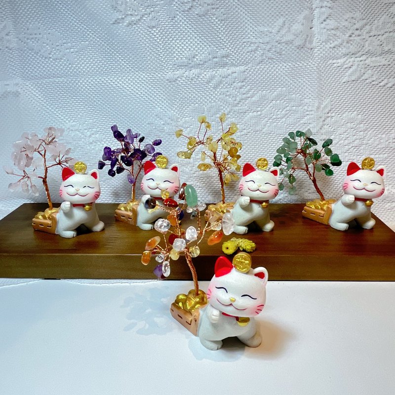 可愛招財貓貓水晶樹 - 裝飾/擺設  - 水晶 粉紅色