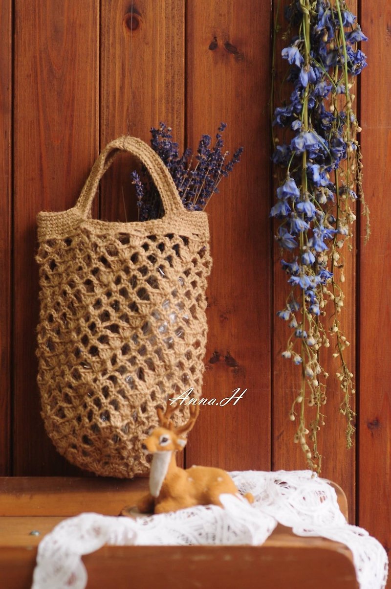 Natural twine mesh bag - กระเป๋าถือ - ผ้าฝ้าย/ผ้าลินิน สีนำ้ตาล