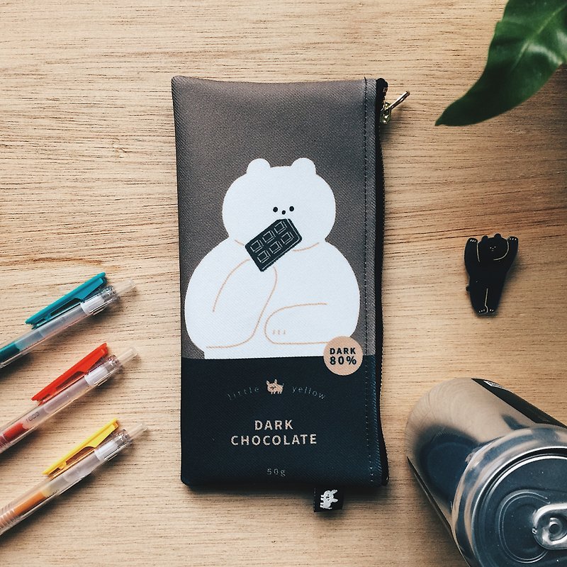 棉．麻 鉛筆盒/筆袋 咖啡色 - 大人味甜食 筆袋 收納袋 - 黑巧克力熊Shadow