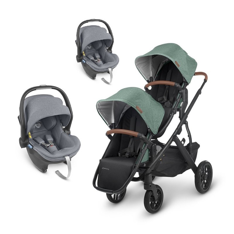 台灣宅配【UPPAbaby】【雙寶推車提籃】VISTA V2森林綠+藍灰提籃2 - 嬰兒車/嬰兒推車 - 其他材質 綠色
