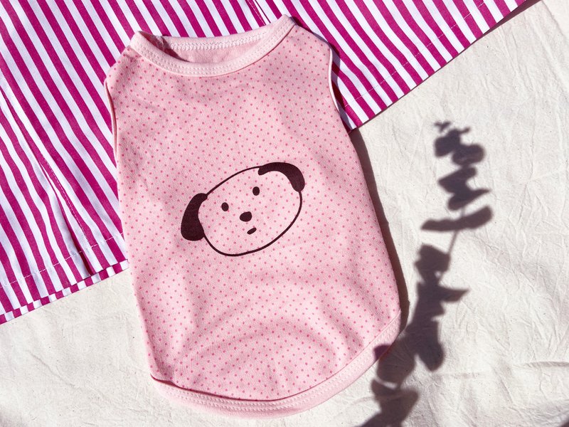 [Pink dots] Dangle long ear vest pet clothes - Clothing & Accessories - Cotton & Hemp Pink