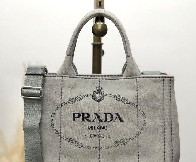 日本直送 名牌中古包 】PRADA プラダ カナパ ハンドバッグ グレー キャンバス 2WAY vintage ヴィンテージ オールド eyughm  - ショップ VintageShop solo トートバッグ・ハンドバッグ - Pinkoi