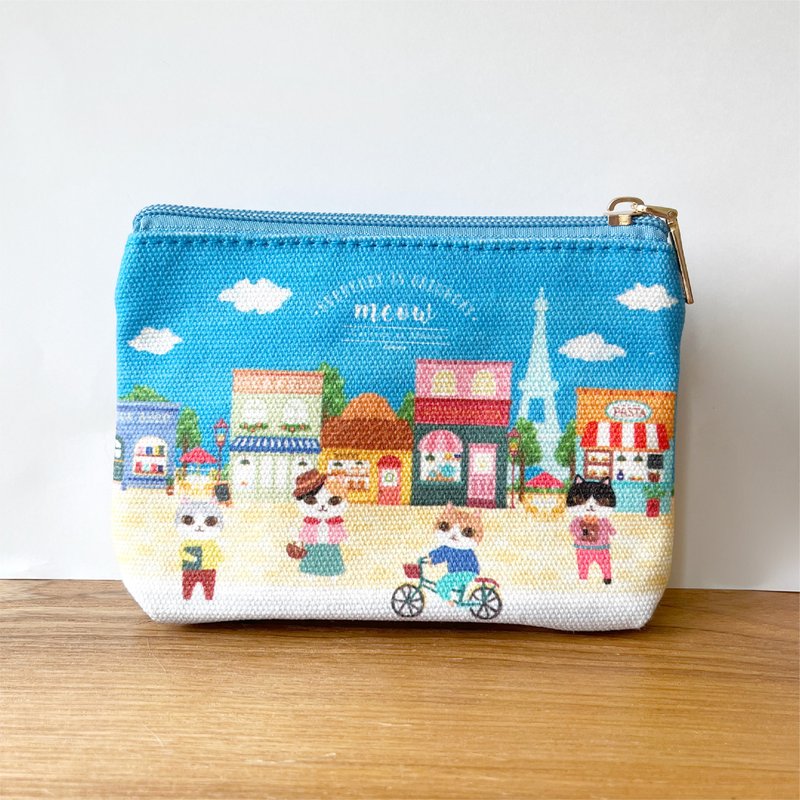 Meow Cats in Paris 貓貓小物袋化妝袋 - 化妝包/收納袋 - 其他材質 藍色