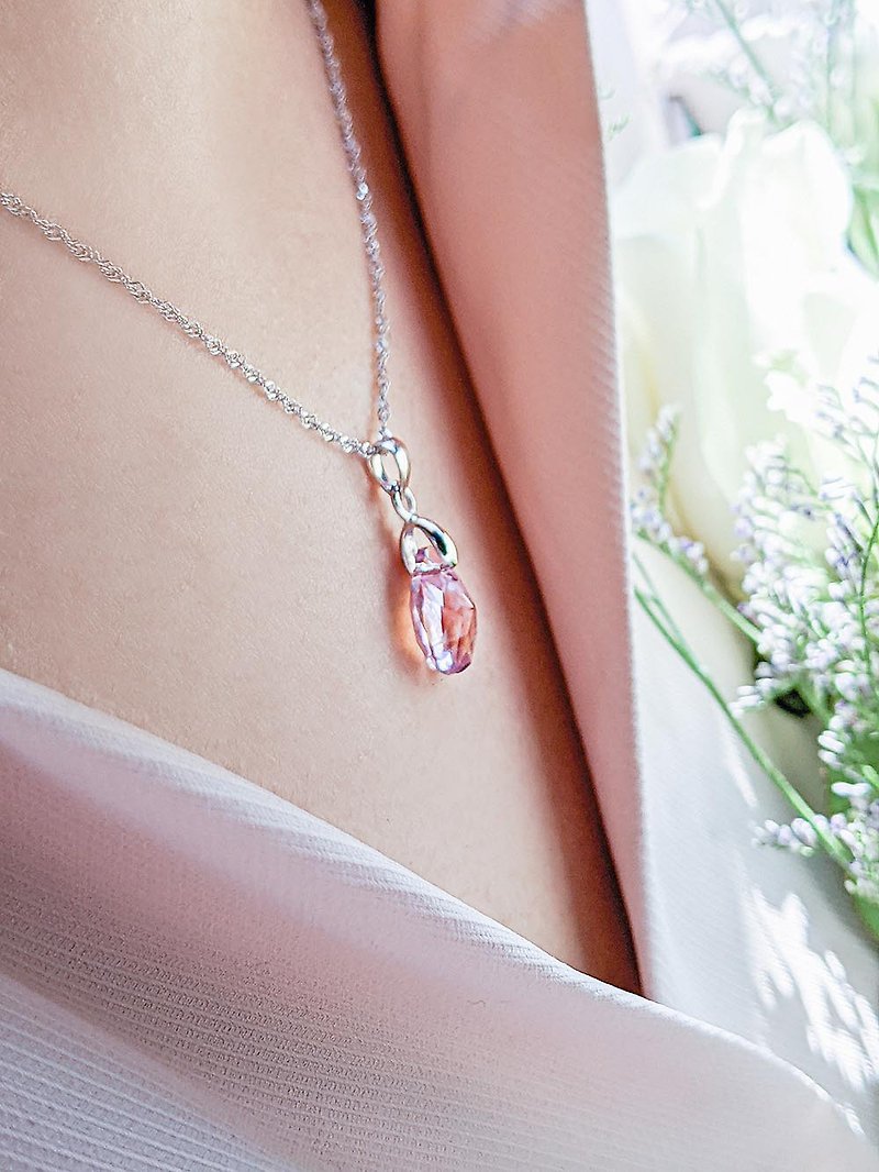[Revive] (Pink and Purple) Classic Multi-faceted Water Drop Crystal Necklace - Mother's Day Gift - Necklaces - Crystal Multicolor