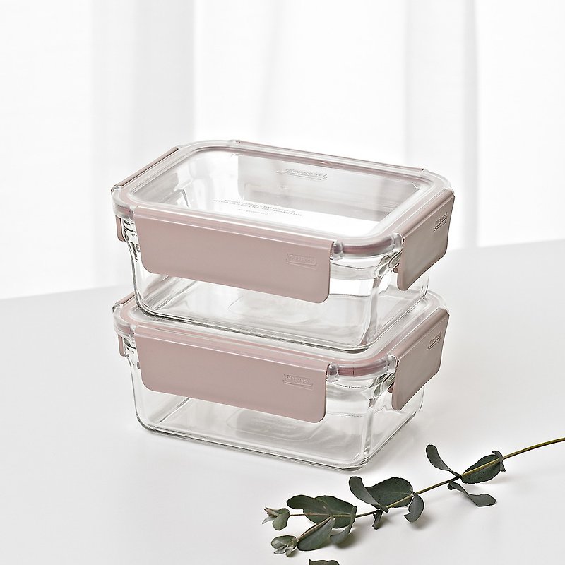 Glasslock Tempered Glass Microwave Preserver Cherry Blossom Rose Quartz Transparent Type-1020ml 2 pieces - Lunch Boxes - Glass Pink