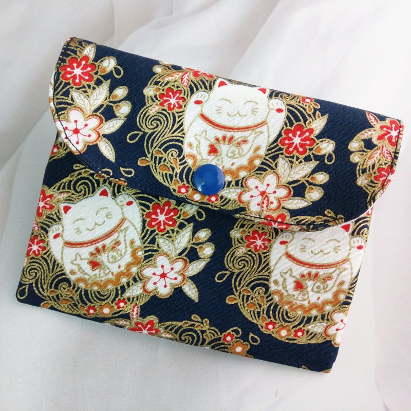 Lucky cat tumbler. zipper double coin purse - Coin Purses - Cotton & Hemp Blue