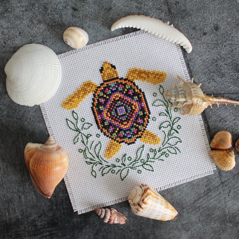 Cross stitch pattern Turtle, simple cross stitch pattern for beginners - Logo 設計/圖案設計 - 其他材質 